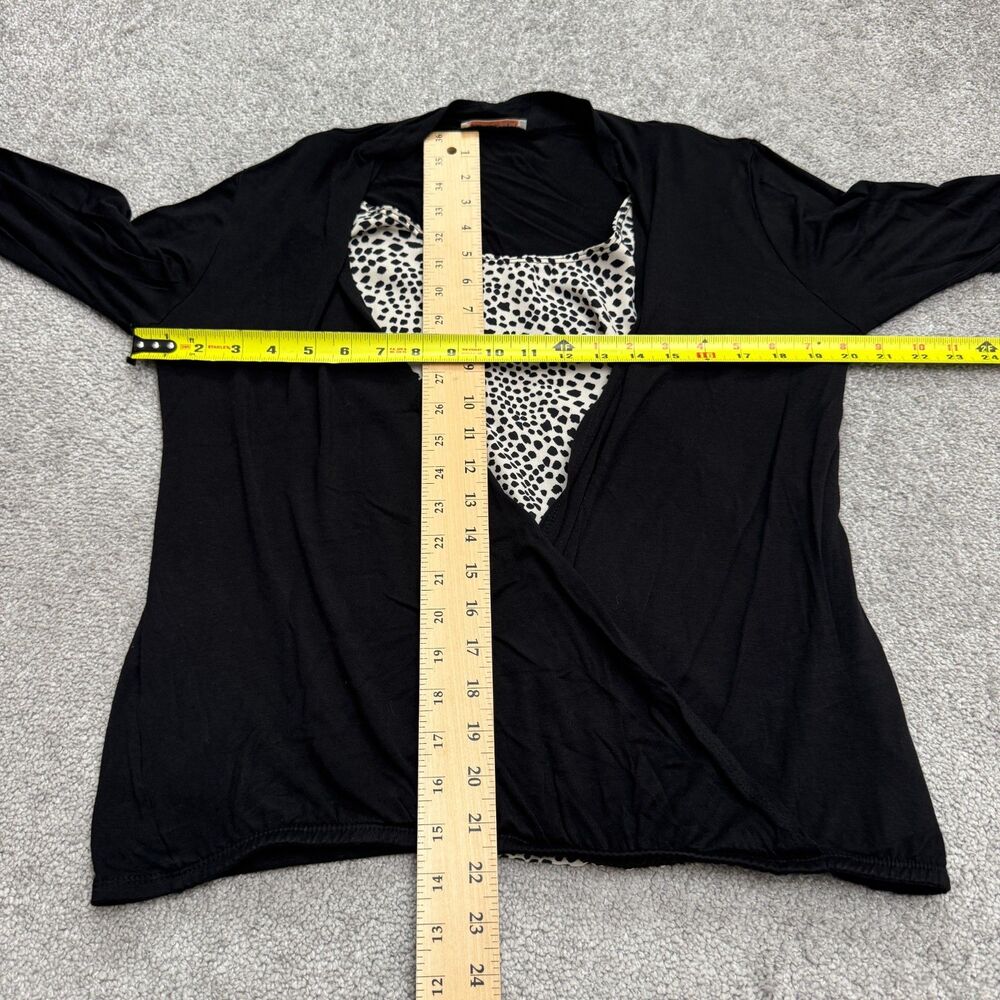 Claudia Richard Wrap Blouse W/ Inner Lining Womens Medium Black Animal Print Top - Picture 5 of 10